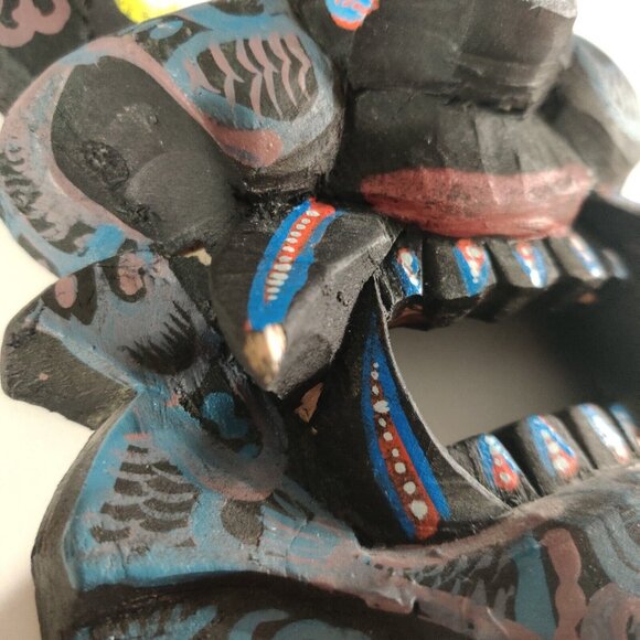 Chinese / Tibetan Vtg Dragon Wizard Hand Carved Wood & Painted Prayer Mask Decor - Picture 14 of 14